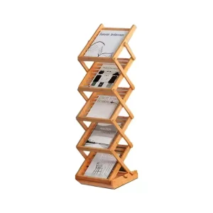 Solid Wood Bookshelf Display Rack Bamboo Foldable Magazine Rack Home Office Retail Shelf Display Floor Standing Storage Cages