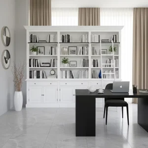 Solid Wood Bookshelves with Storage Large Open Bookcase with Closed Doors and Ladder for Home Library