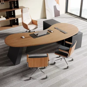 Solid Wood Boss Office Desk Light Luxury Modern High end Special shaped Computer Desk China Origin Commercial Use