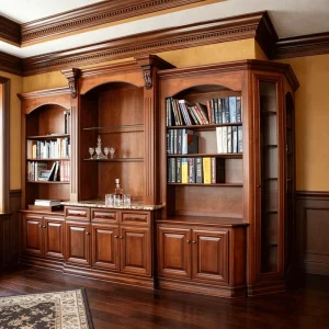 Solid Wood Cabinets Luxury Custom Library Bookcase Modular Wall Unit Wine Cabinet Villa Hotel Project Bespoke Cabinetry Design
