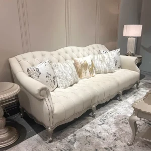 Solid Wood Champagne Silver Leather Extendable Modular Sectional Sofa Set for Hotel Villa Living Room Filled Sponge