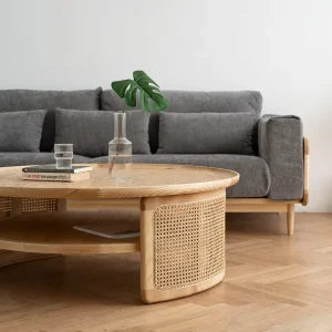 Solid Wood Coffee Table with Nordic Rattan Modern Design Durable for Hotel and Dining Rooms