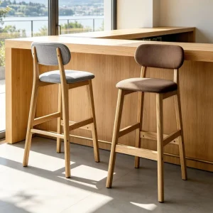 Solid Wood Commercial Bar Chair with Backrest High Stool Modern Minimalist Luxury for Home Kitchen Front Desk Cashier