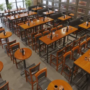 Solid Wood Commercial Commune Tables Chairs Bar Stools High Top Industrial Style Pub Sofas Booth Seating Chic Lounge Bar Counter