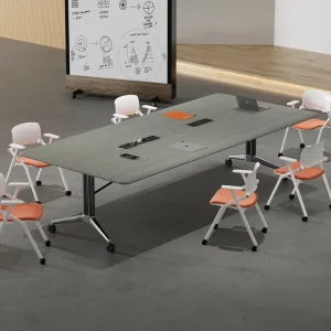 Solid Wood Conference Table Adjustable Eco Friendly Foldable Oblong Design for Conference Rooms Schools Modern Commercial