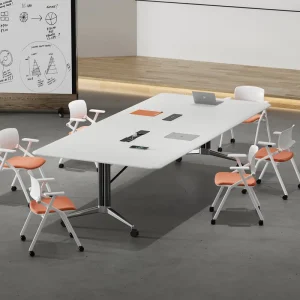 Solid Wood Convertible Conference Table Adjustable Eco Friendly Foldable Oblong Design for Conference Rooms Schools