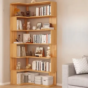 Solid Wood Corner Bookcase Multi Layer Storage Bookshelf for Study Library Factory Direct OEM ODM Manufacturer