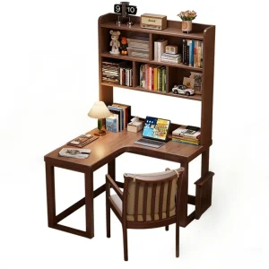 Solid Wood Corner Desk Bookshelf Integrated Wall Facing Computer Desk Small Sized Household Office Desk Bedroom