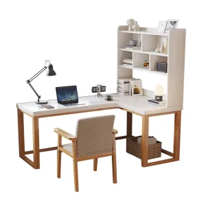 Solid Wood Corner Desk Double L Shaped Office Desk Home Corner Computer Desk L Shaped Long Writing Desk by the Window