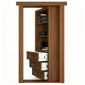 Solid Wood Craftsman Murphy Door Bookshelf Hidden Door Sound Insulation Bedroom Villa Interior Manual Opening Customizable Color