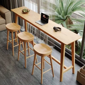Solid Wood Customizable Bar Table and Chairs Set Modern Design for Balcony and Wall-side Use Long Narrow Shape