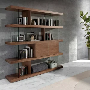 Solid Wood Customizable Bookcase Wide Open Display Shelf for Home Office Bedroom Living Room & Library Against Wall Design