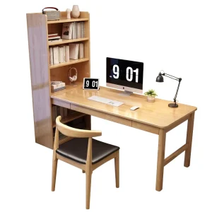 Solid Wood Desk and Bookshelf Combination Integrated Computer Desk Simple Modern Home Student Writing Desk Corner Study Table