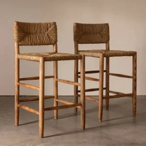 Solid Wood Dining Chair Woven Rattan Bar Counter Chair Natural Rattan Leisure Furniture Chair