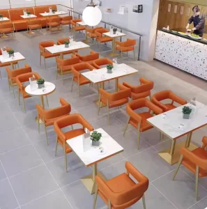 Solid Wood Dining Table Modern Style for Fast Food Restaurant Cafe Stainless Steel Booth Bench Sofa Set for Hotel Use