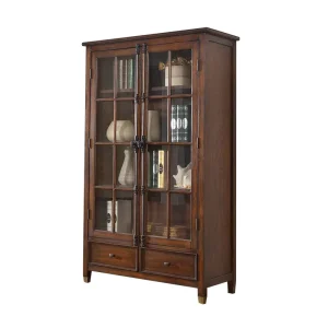 Solid Wood Display Cabinet Modern Wooden Bookcase with Glass Doors Home Office Furniture Living Room Display