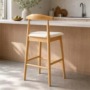Solid Wood Eco Friendly Bar Stool Low Back Nordic Counter Height Chair Home Bar Kitchen Commercial Hospitality Seating Furniture