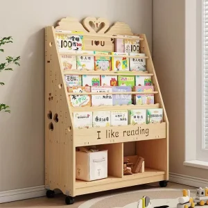 Solid Wood Eco Friendly Durable Bear Shaped Children’s Bookshelf with 3 Drawers & Wheels Easy Assembly for Home Kindergarten Use