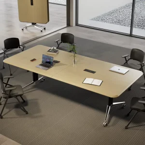 Solid Wood Eco Friendly Modern Conference Table Adjustable Foldable Legs Multi Functional Convertible Design for Home Office Use