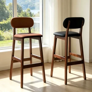 Solid Wood Farmhouse Modern Minimalist Armless Bar Stool Backrest Non Rotating Non Folding Commercial High Chair for Dining
