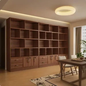 Solid Wood FloortoCeiling Bookshelf Full Wall Integrated Storage Cabinet for Living Room Large Capacity Freestanding Bookcase
