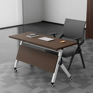 Solid Wood Foldable Conference Table with Metal Legs Modern Design Multi Functional for Home Office