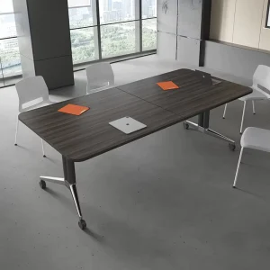 Solid Wood Folding Conference Table with Wheels Modern Design Movable Office Computer Desk 10 Seater Conference Room