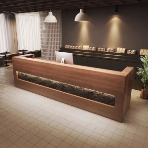 Solid Wood Grain Commercial Reception Counter Cashier Bar Table Contemporary Design Coffee Shop Restaurant Hotel Office Milk Tea