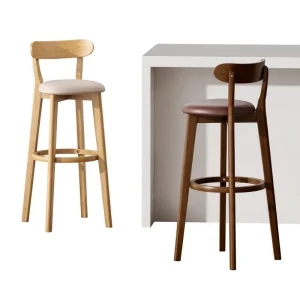 Solid Wood High Back Bar Stool with Pedal Configuration Light Luxury Style for Home and Commercial Use Island Counter High Stool