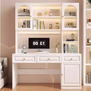 Solid Wood Integrated Computer Desk & Bookshelf Simple Design for Small Apartments & Student Studies Home Laptop Table