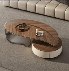 Solid Wood Leaf Coffee Table TV Cabinet Combination Modern Light Luxury Living Room With Drawer