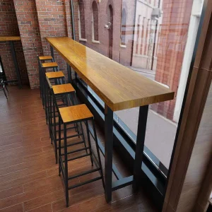 Solid Wood Leisure Iron Art Bar Table and Chair Milk Tea Shop High Table Near the Window Balcony Long Table and Chair