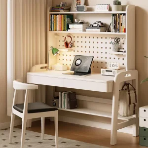 Solid Wood Lifting Writing Desk Study Student Home Office Computer Desk with Bookshelf for Bedroom or Study