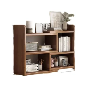 Solid Wood Log Cabin Style Corner Backless Bookshelf for Desktop & Home Office Storage Compact Simple Design