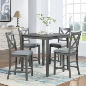 Solid Wood Long High Bar Tables and Chairs Set Coffee Barrel Style for Home Kitchen Elegant Wooden Bar Furniture
