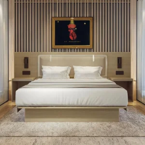Solid Wood Luxury Hotel Bedroom Furniture Set King Size Bed with Nightstand and Wardrobe for 5 Star Hotels and Apartments