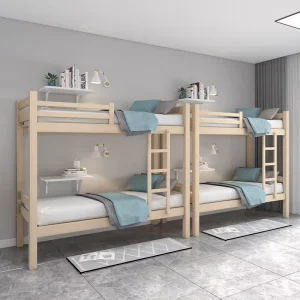 Solid Wood Minimalist Bunk Bed for Dormitory & Small Apartments Space Saving Double Decker Pine Frame