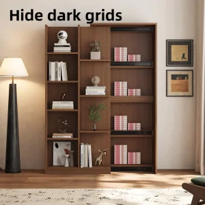 Solid Wood Minimalist Modern Hidden-Compartment Living Room Bookcase Bookshelf Concealed Storage Compact Floor-Standing Shelving