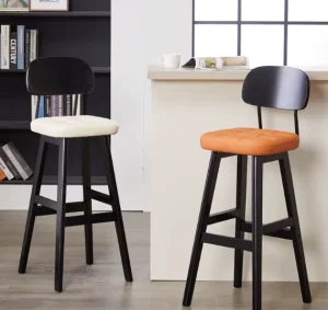Solid Wood Modern Bar Stool with Light Luxury Backrest for Living Room Retro Island Table High Chair