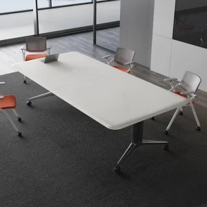 Solid Wood Modern Conference Dining Table with Steel Adjustable Legs Eco Friendly Design for Office & Home Use Oblong Shape