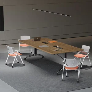Solid Wood Modern Conference Table Adjustable Eco Friendly Foldable Oblong for Conference Rooms Commercial Spaces