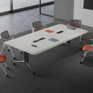 Solid Wood Modern Conference Table with Metal Legs Adjustable & Foldable Oblong Design for Conference Room Hotel Home Office Use