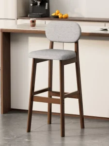 Solid Wood Modern Minimalist Commercial Bar Stool with Backrest and Footrest for Dining Room and Kitchen Counters