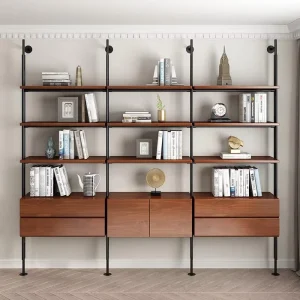 Solid Wood Modern Minimalist Multi layer Floor standing Storage Display Rack Wrought iron Wall mounted Bookcase Home Living Room