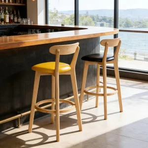 Solid Wood Modern Minimalist Nordic Design Bar Stools for Cafe and Home Use Commercial Grade Non-Rotating Armless High Stools