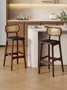 Solid Wood Modern Minimalist bar Stool Home use High Stool bar Counter Kitchen Island High Chair Backrest Front Desk bar Stool