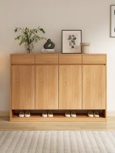 Solid Wood Modern Multi functional Space saving Shoe Rack Cabinet Integrated Wall Storage for Apartment Living Home Furniture