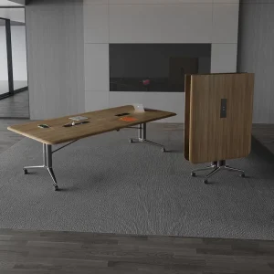 Solid Wood Modern Oblong Conference Table Adjustable Eco Friendly Design Foldable Legs Multi Functional Commercial Home Office