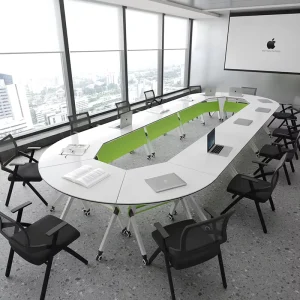 Solid Wood Modern Oblong Conference Table Adjustable Eco Friendly Multi Functional for Conference Room Commercial Office