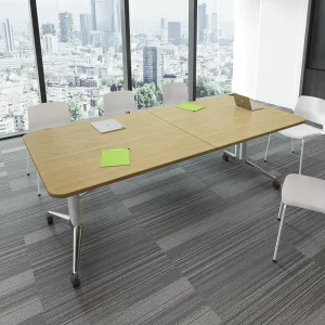 Solid Wood Modern Oblong Conference Table Adjustable Foldable Legs Eco Friendly Design for Conference Room Office Commercial Use